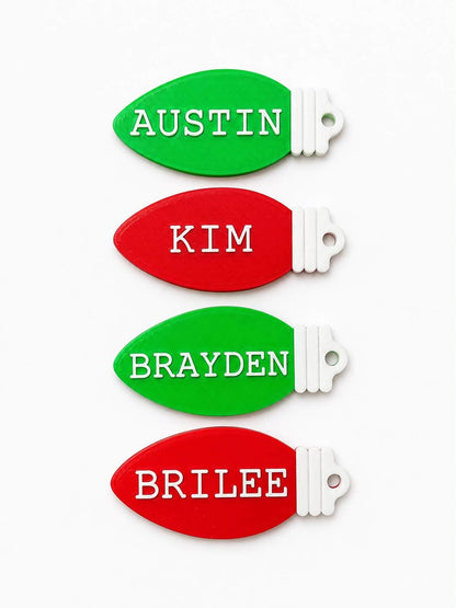 Christmas Light Bulb Stocking Name Tag Personalized